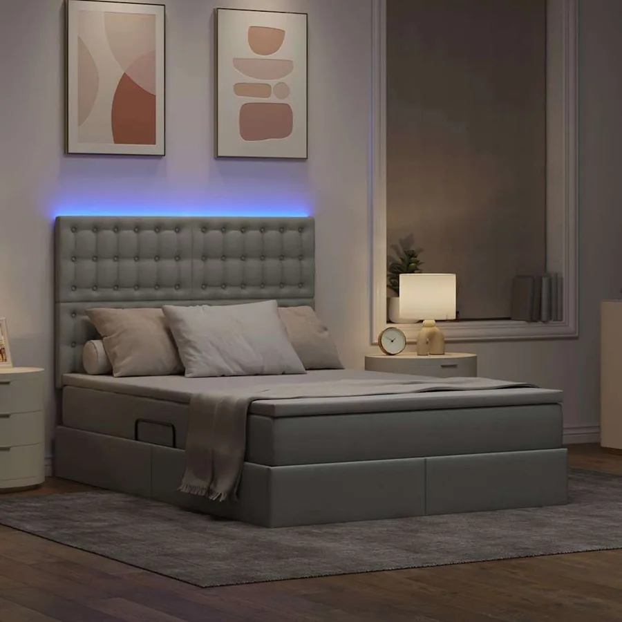 Lit de rangement LED avec matelas Gris clair 140 x 200 cm Tissu - 5