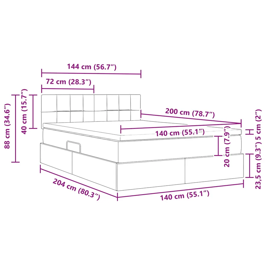Lit de rangement LED avec matelas Noir 140 x 200 cm Velours - 17
