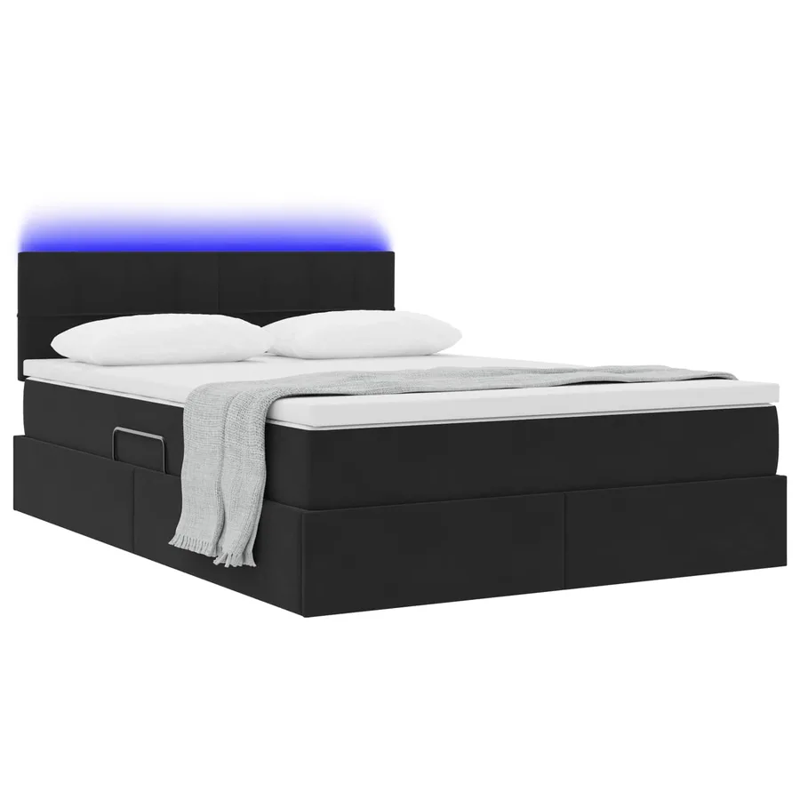 Lit de rangement LED avec matelas Noir 140 x 200 cm Velours - 3
