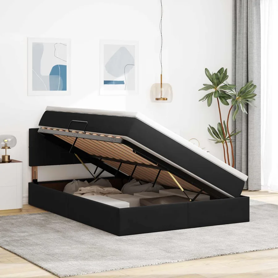 Lit de rangement LED avec matelas Noir 140 x 200 cm Velours - 4