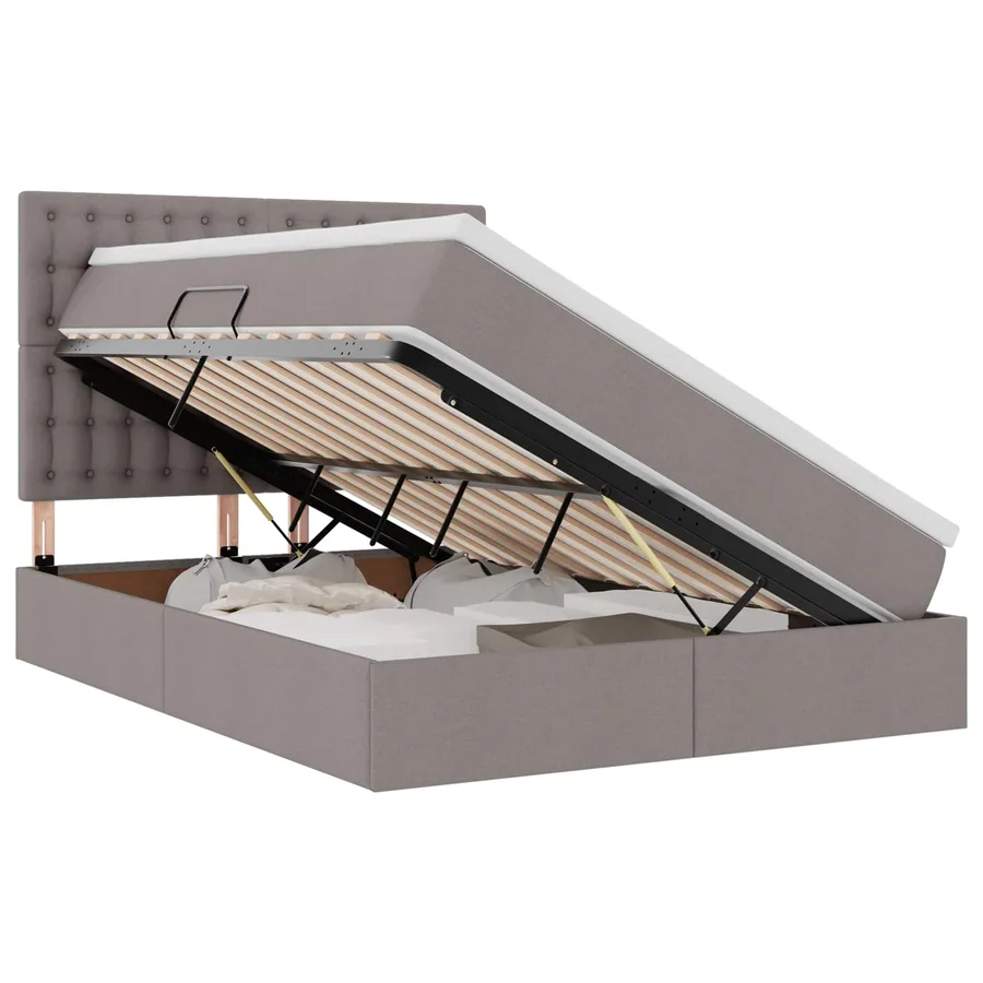 Lit avec rangement et matelas Taupe 140 x 200 cm tissu - 2