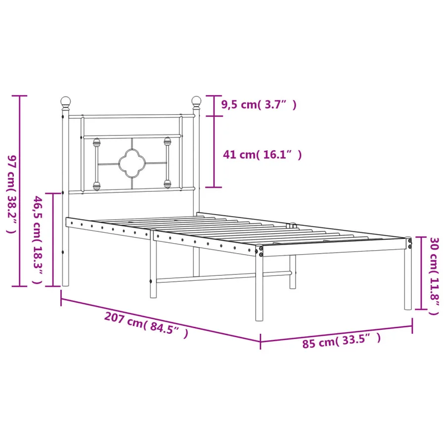 Cadre de lit métal sans matelas avec tête de lit blanc 80x200cm - 11