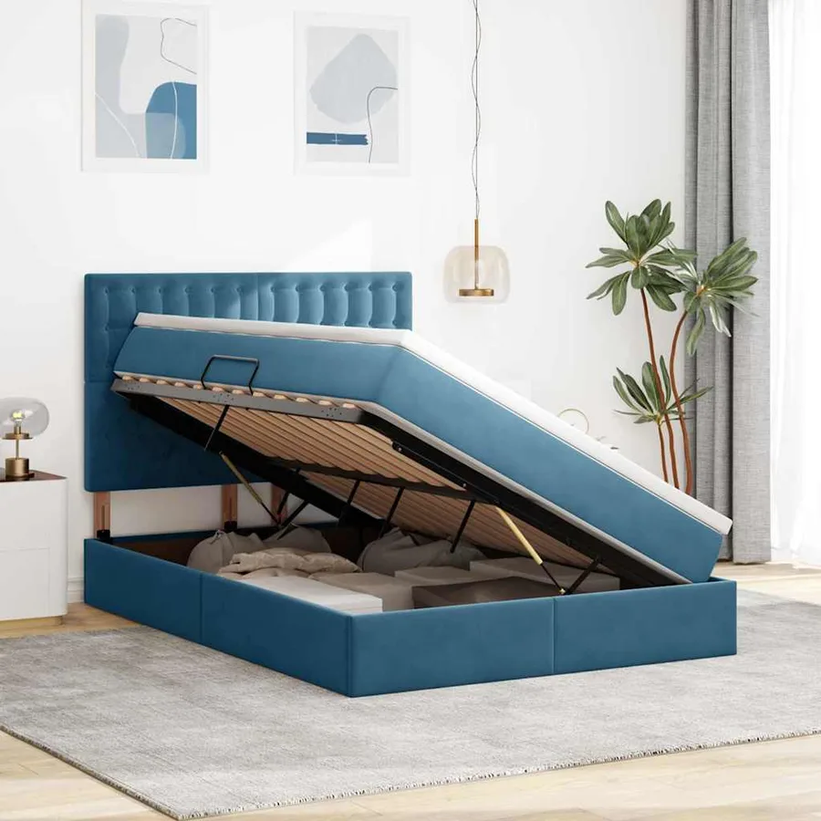 Lit de rangement LED avec matelas Bleu foncé 140 x 200 cm - 4
