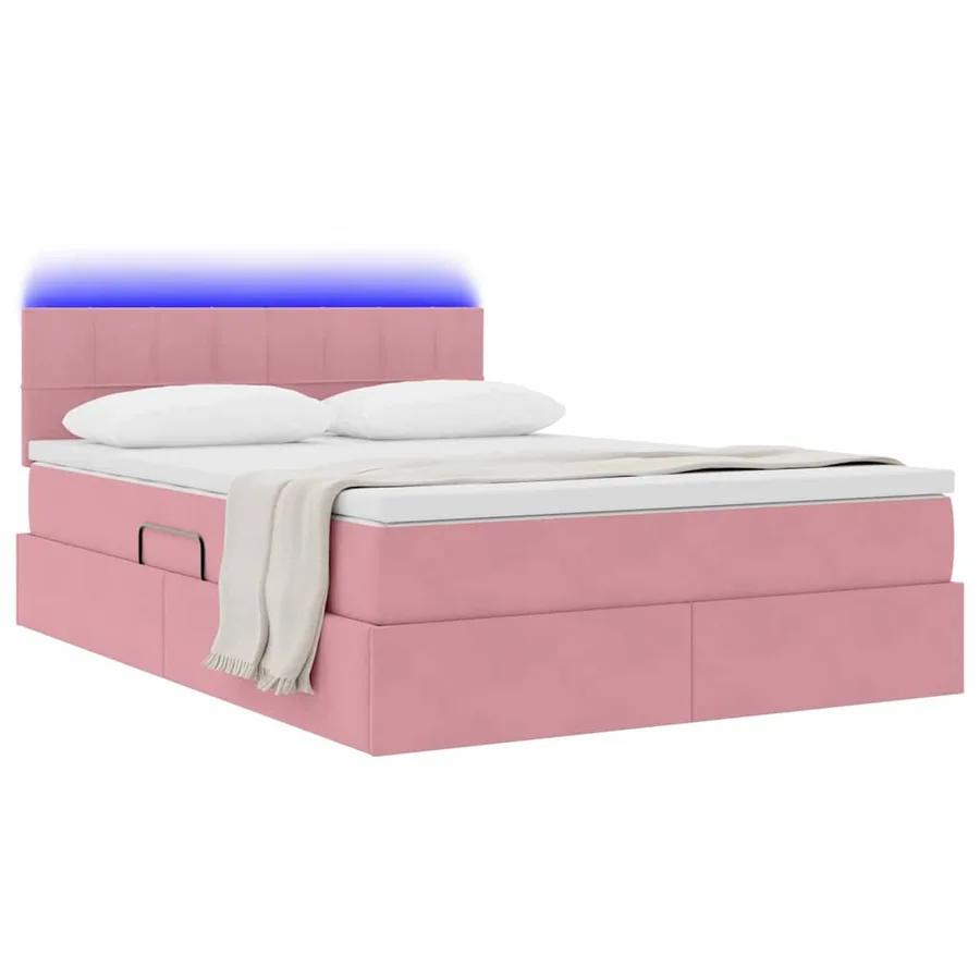 Lit de rangement LED avec matelas Rose 140 x 200 cm Velours - 3