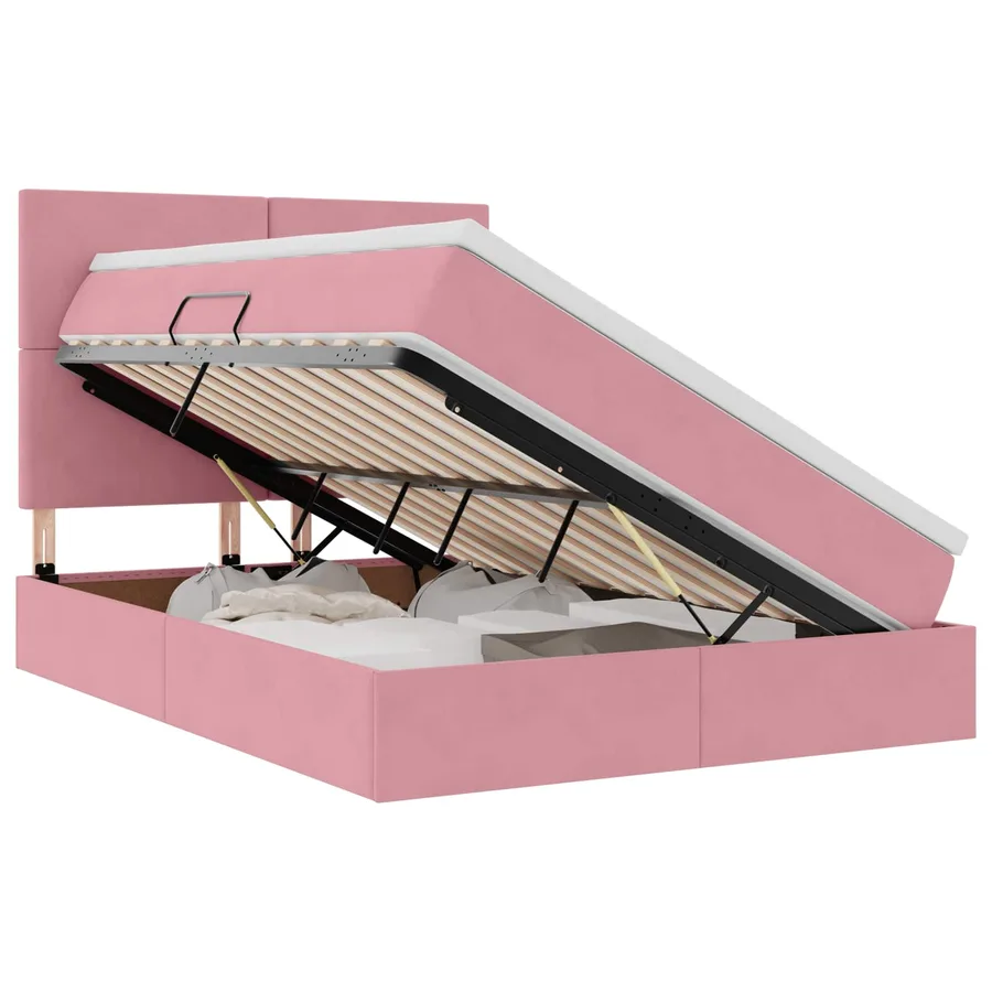 Lit de rangement LED avec matelas Rose 140 x 200 cm Velours - 2