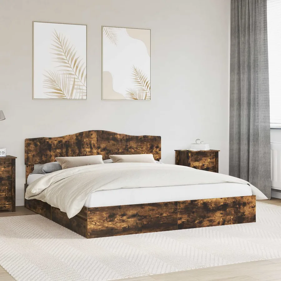 Lit de Rangement Chêne fumé 180 x 200 cm Bois d'ingénierie