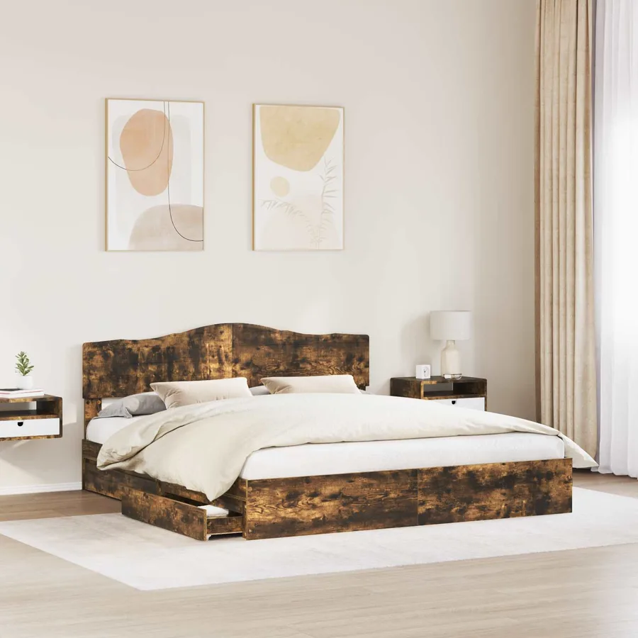 Lit de Rangement Chêne fumé 180 x 200 cm Bois d'ingénierie - 3