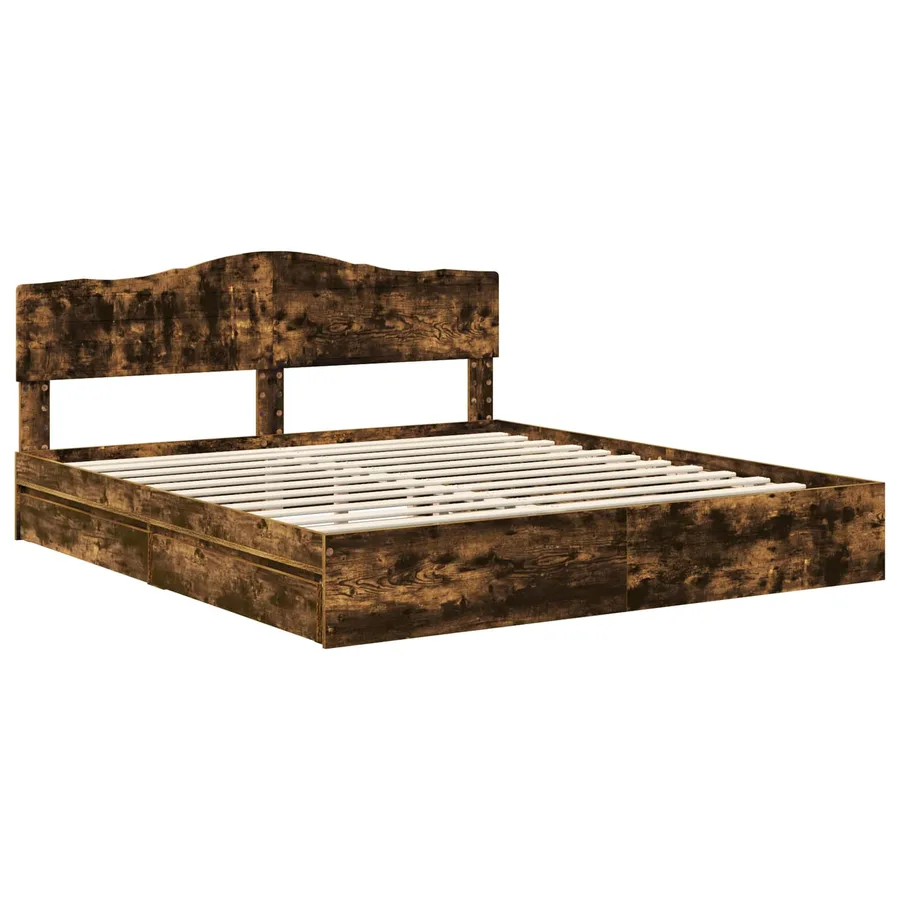 Lit de Rangement Chêne fumé 180 x 200 cm Bois d'ingénierie - 4