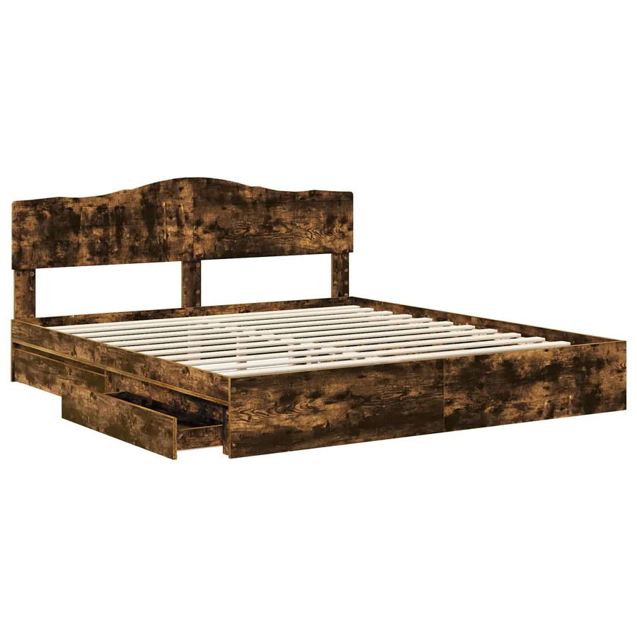 Lit de Rangement Chêne fumé 180 x 200 cm Bois d'ingénierie - 5