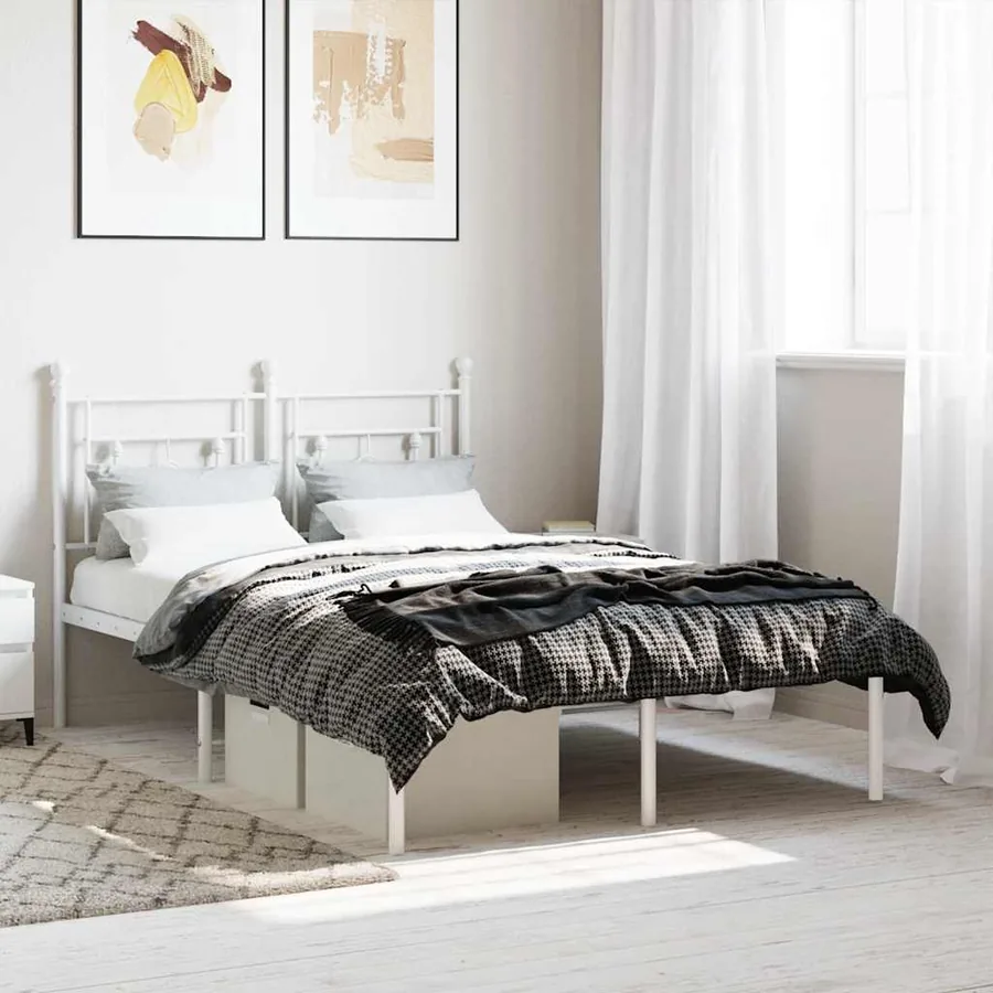 Cadre de lit métal sans matelas et tête de lit blanc 120x190 cm