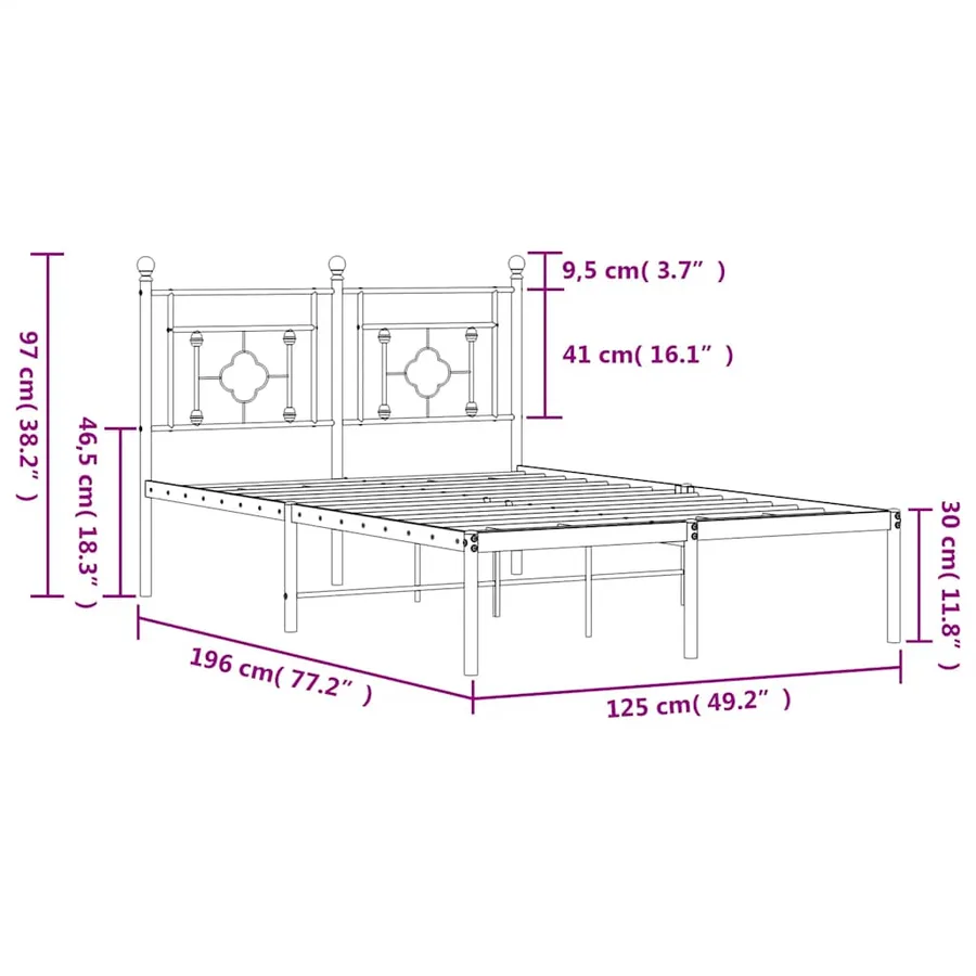 Cadre de lit métal sans matelas et tête de lit blanc 120x190 cm - 11