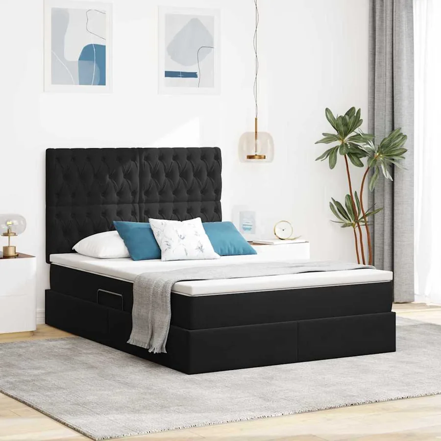 Lit avec rangement et matelas Noir 140 x 200 cm Velours