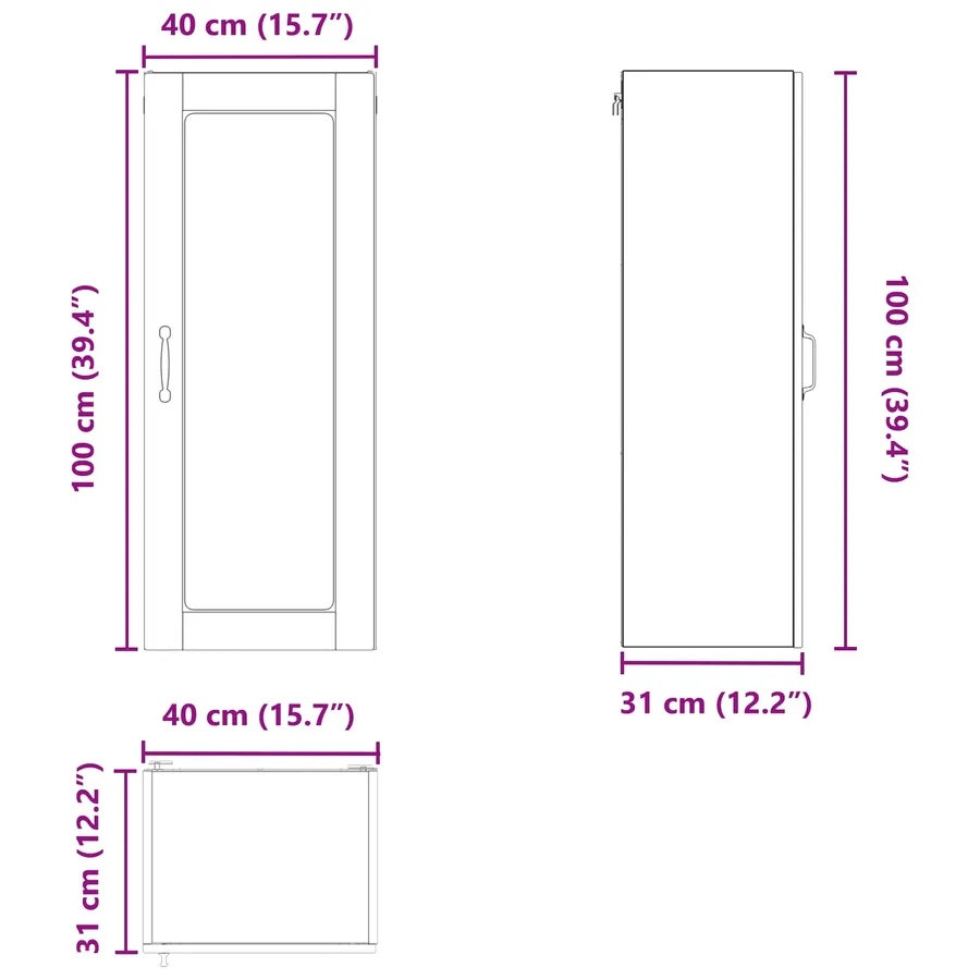 Cabinet en verre mural PORTO Gris Sonoma 40 x 31 x 100 cm - 13