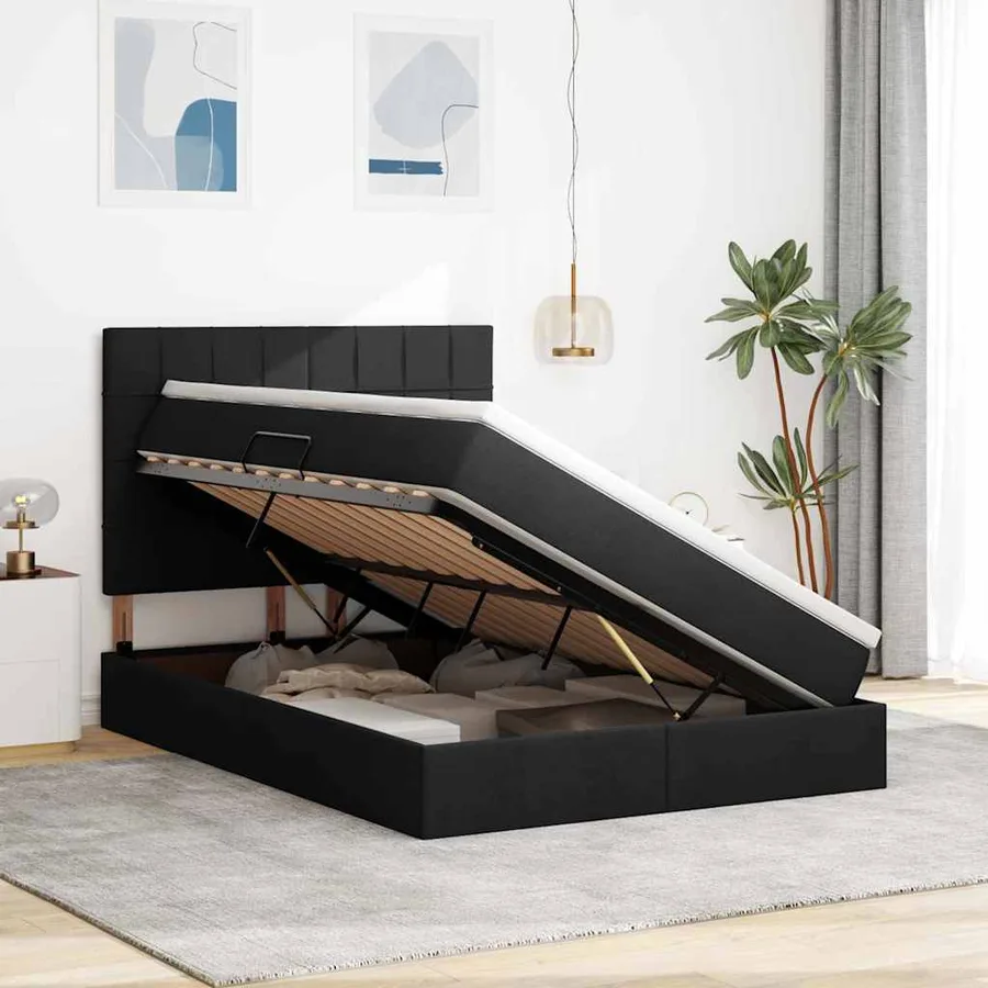 Lit avec rangement et matelas Noir 140 x 200 cm tissu - 4