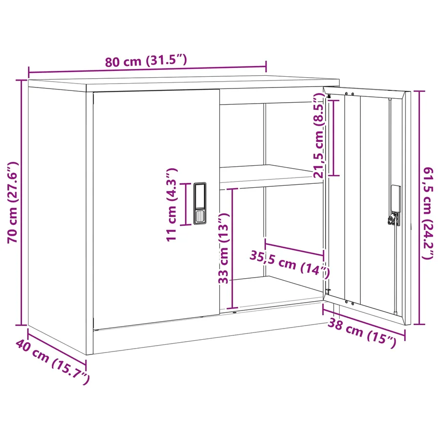 Armoire de rangement Blanc 80 x 40 x 70 cm Acier - 13