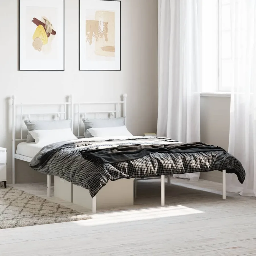 Cadre de lit métal sans matelas et tête de lit blanc 135x190 cm