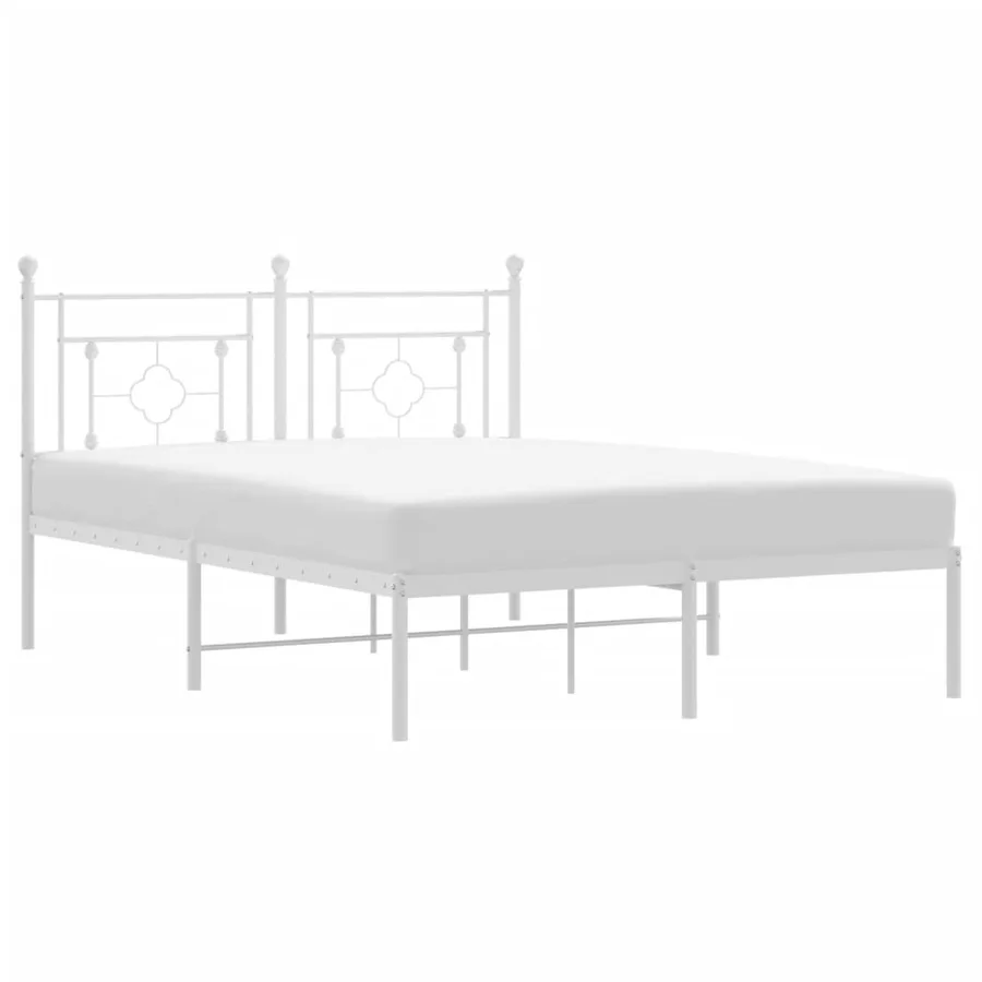 Cadre de lit métal sans matelas et tête de lit blanc 135x190 cm - 2