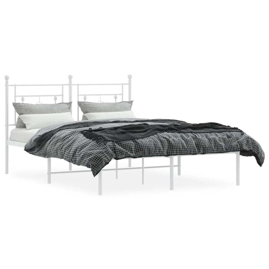 Cadre de lit métal sans matelas et tête de lit blanc 135x190 cm - 3