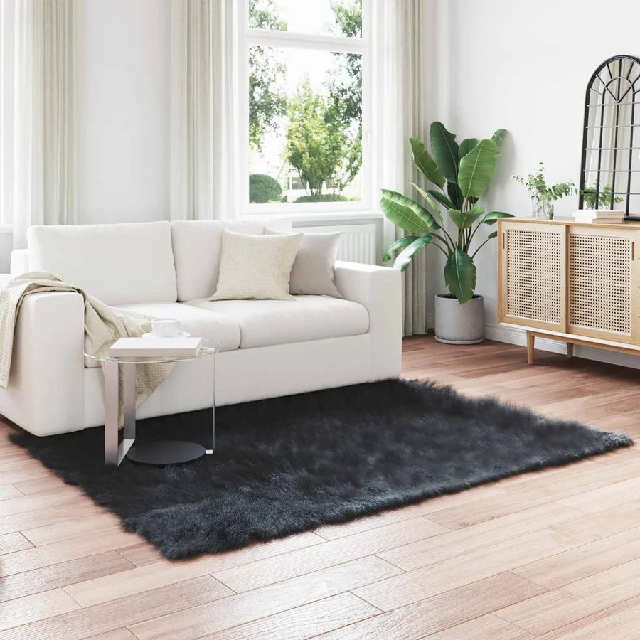 Tapis en fausse TAFALLA Noir 140 x 200 cm Polyester
