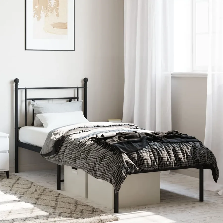 Cadre de lit métal sans matelas avec tête de lit noir 80x200 cm
