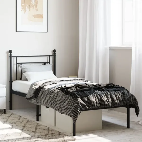 Cadre de lit métal sans matelas avec tête de lit noir 80x200 cm