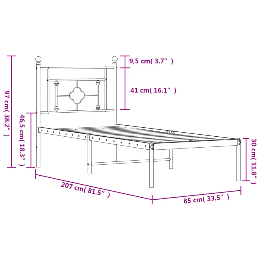 Cadre de lit métal sans matelas avec tête de lit noir 80x200 cm - 11
