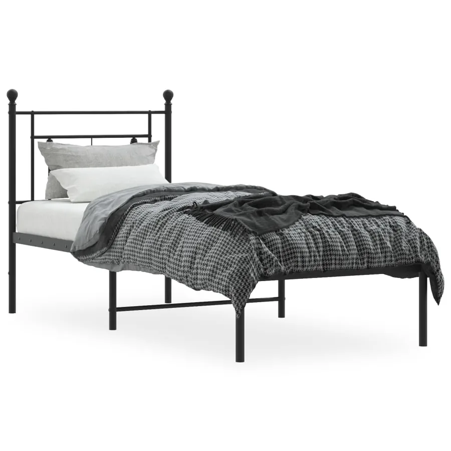 Cadre de lit métal sans matelas avec tête de lit noir 80x200 cm - 3