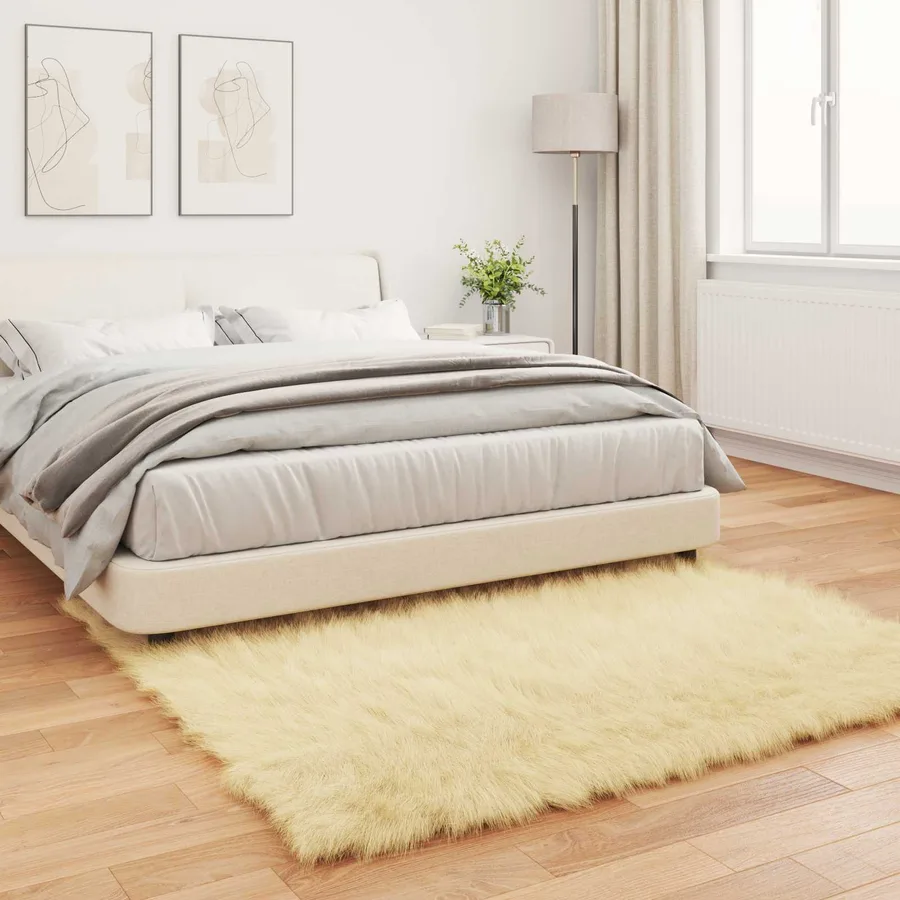 Tapis en fausse TAFALLA Crème 160 x 160 cm Polyester - 4