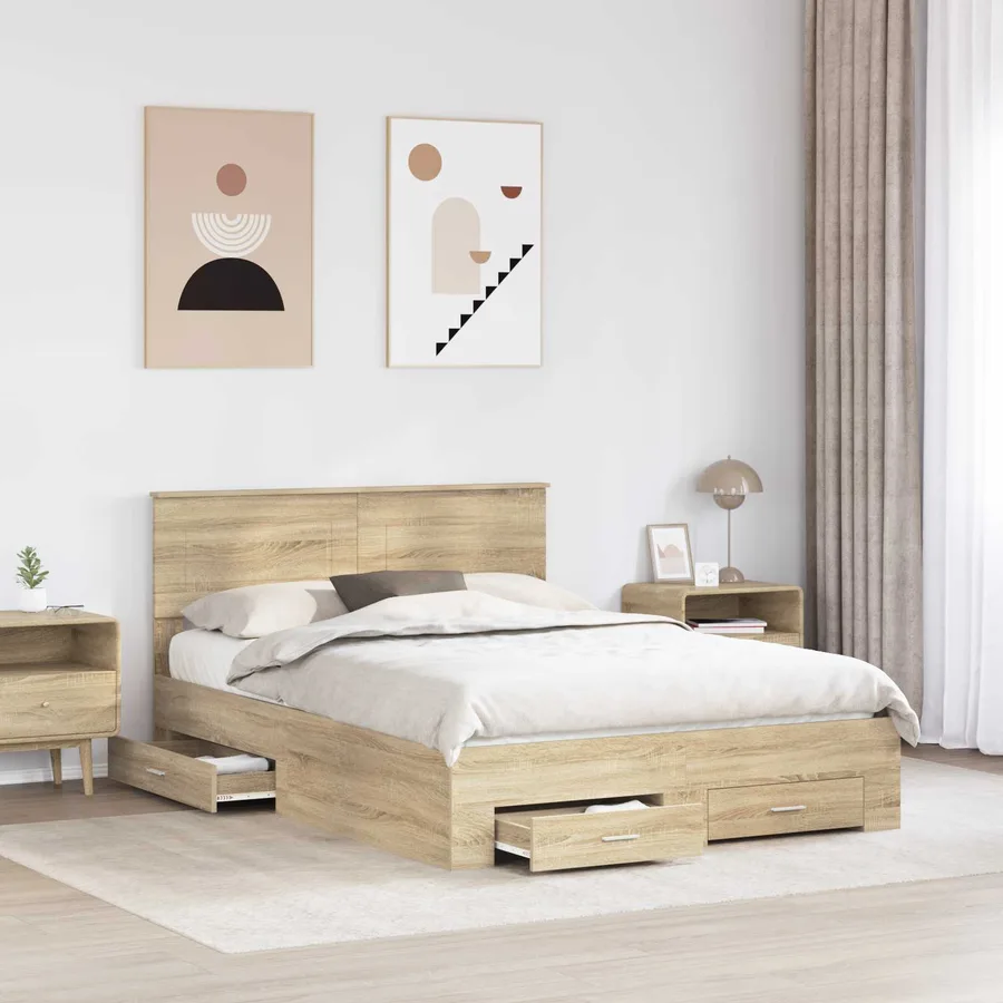 Cadre de lit Chêne Sonoma 140 x 190 cm Bois d'ingénierie - 3
