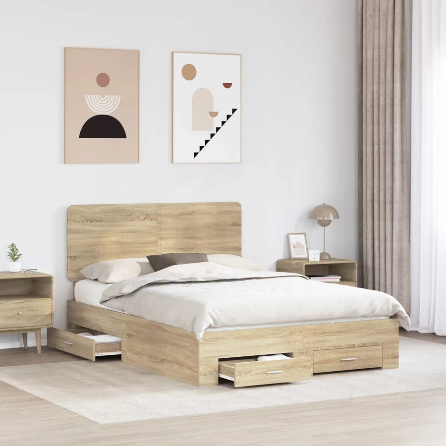 Cadre de lit Chêne Sonoma 140 x 190 cm Bois d'ingénierie - 3