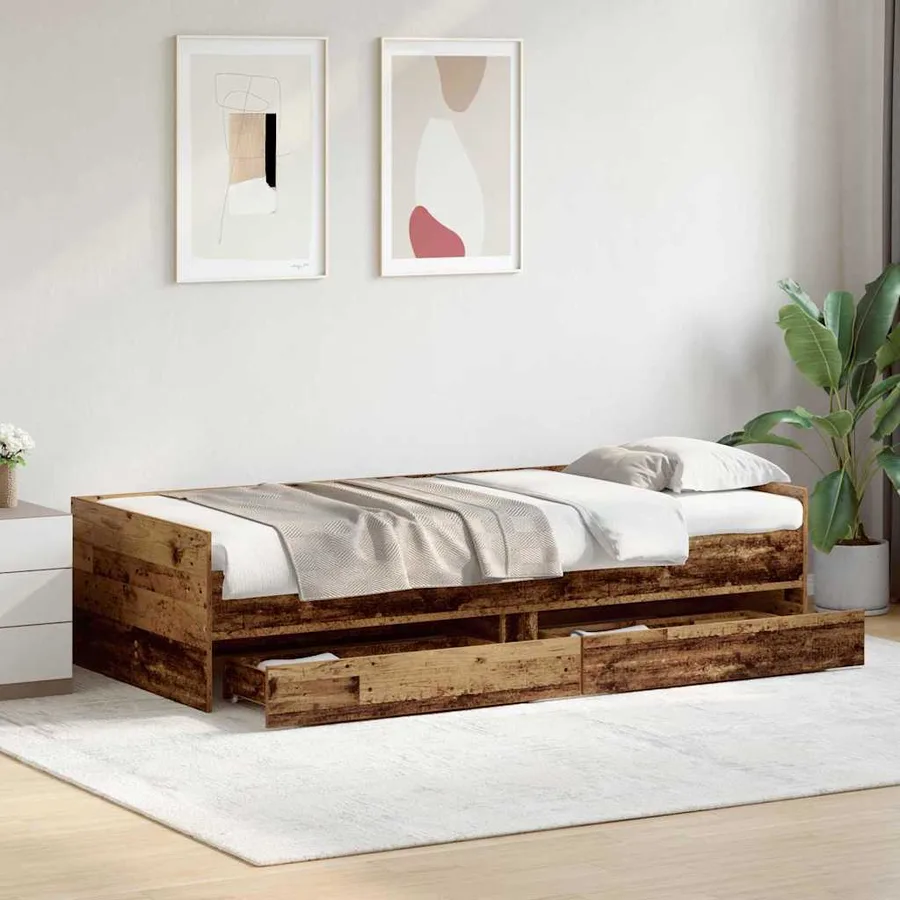 Cadre de lit avec tiroir Bois Ancien 90 x 200 cm Pin massif - 4