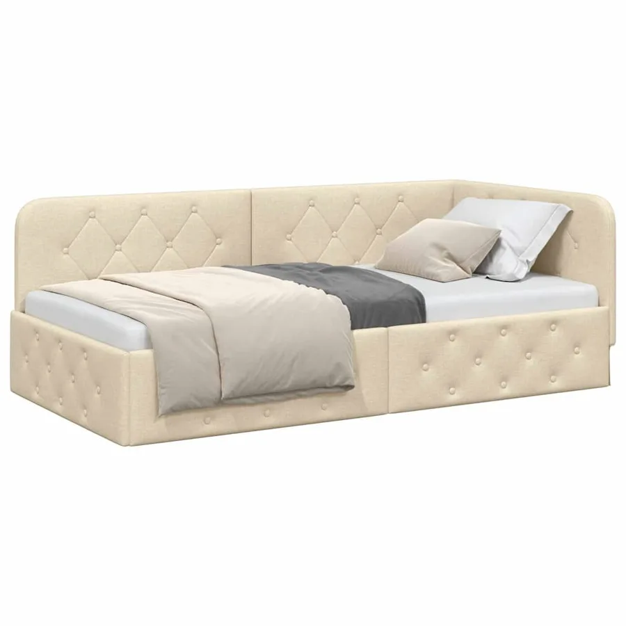 Cadre de lit d'angle Crème 90 x 190 cm tissu - 3
