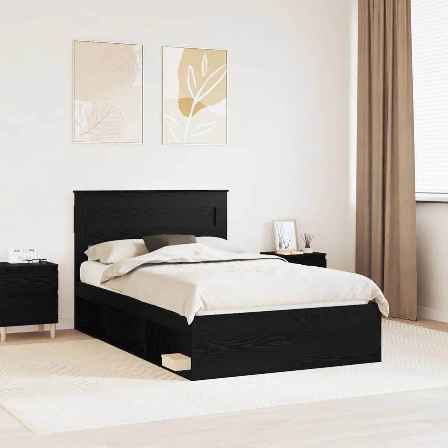 Cadre de lit avec stockage Noir 120 x 190 cm Bois de pin massif