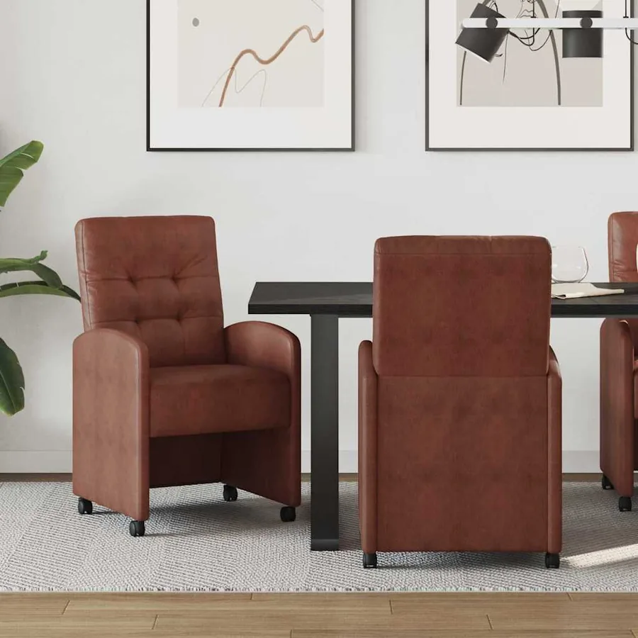 Chaises de Salle à Manger avec Roues 2 pcs Marron brillant