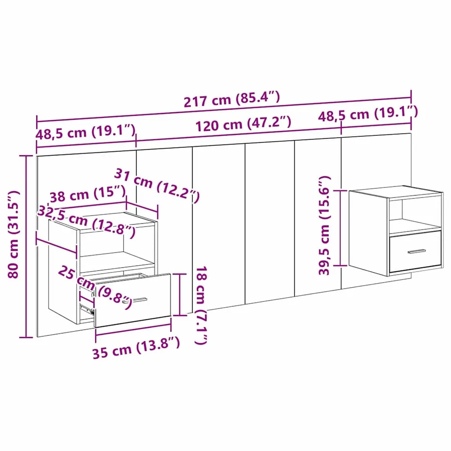 Tête de lit avec armoire 3 pcs Bois Ancien Bois d'ingénierie - 15