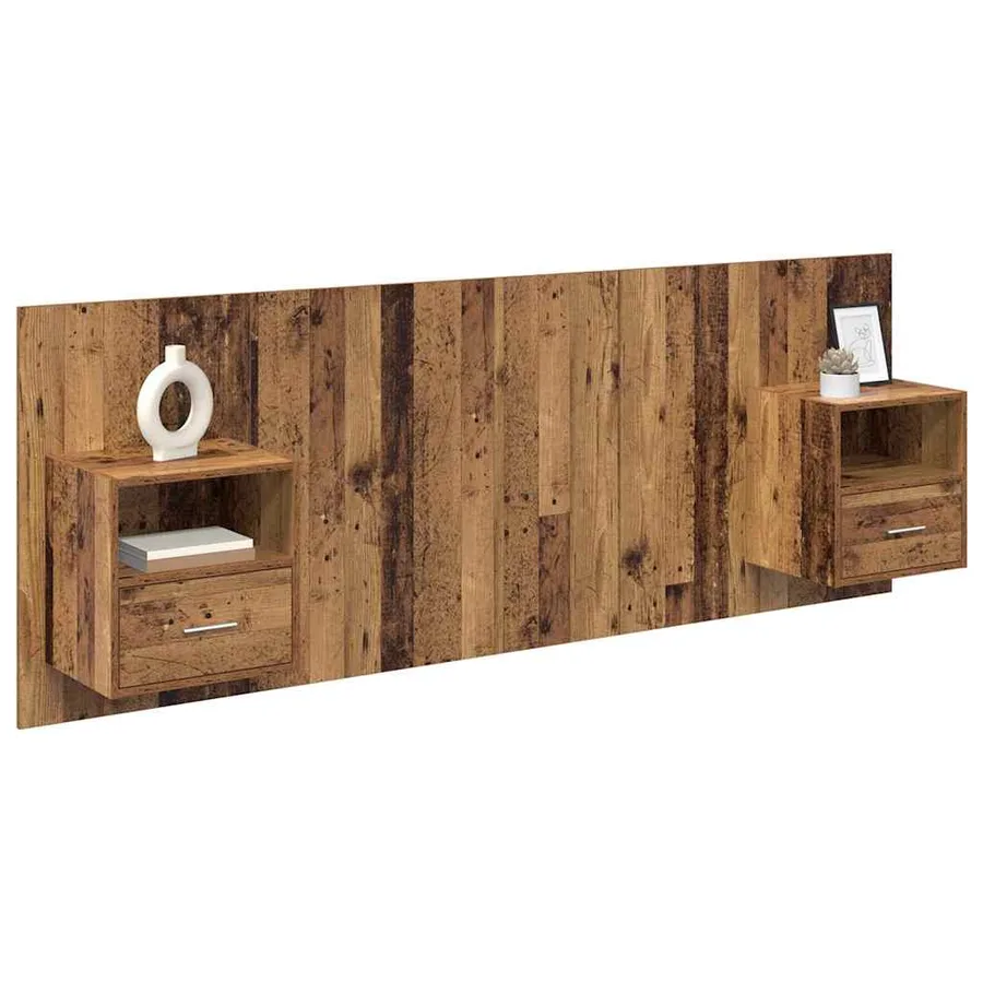 Tête de lit avec armoire 3 pcs Bois Ancien Bois d'ingénierie - 3