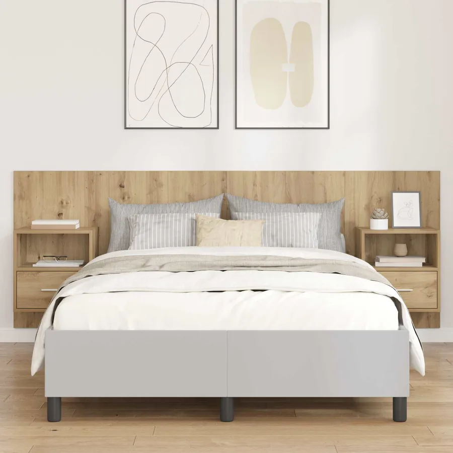 Tête de lit avec armoire 3 pcs Chêne artisanal