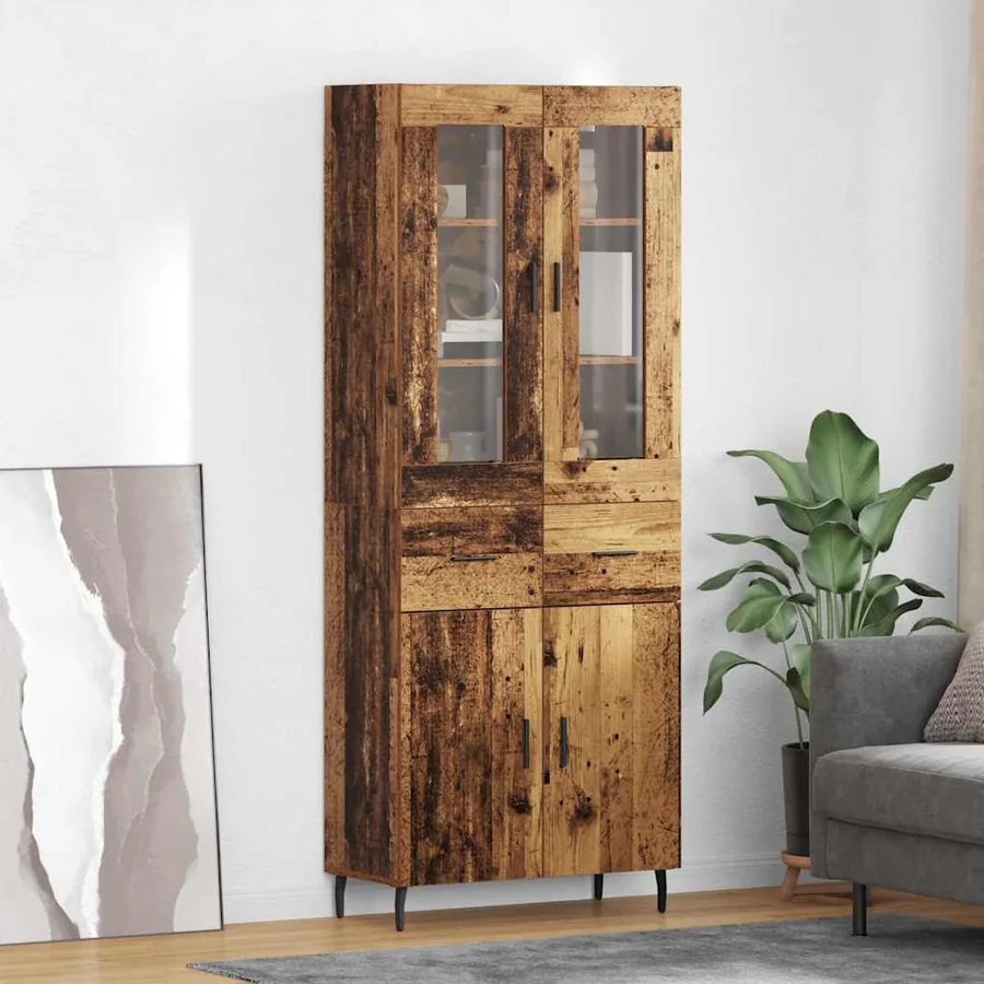 Haut Armoire avec tiroir 2 pcs Bois Ancien Bois d'ingénierie