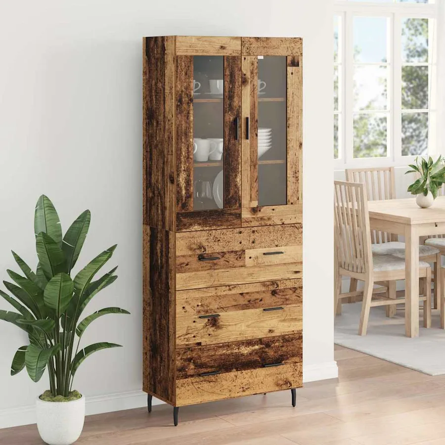 Haut Armoire avec tiroir 2 pcs Bois Ancien Bois d'ingénierie - 4