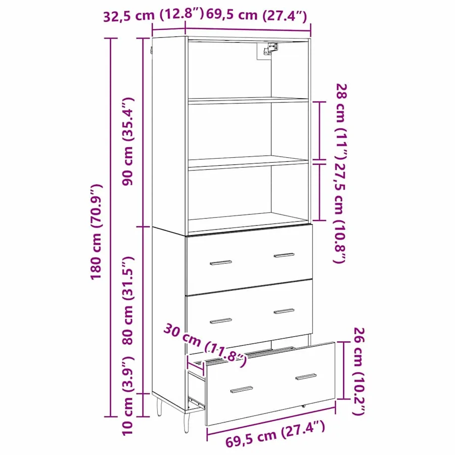 Haut Armoire 2 pcs Chêne artisanal 69,5 x 32,5 x 180 cm - 15