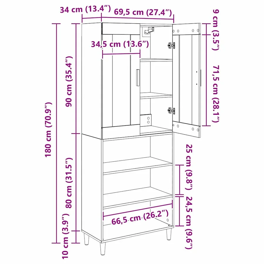 Haut Armoire Chêne artisanal 69,5 x 34 x 180 cm - 14