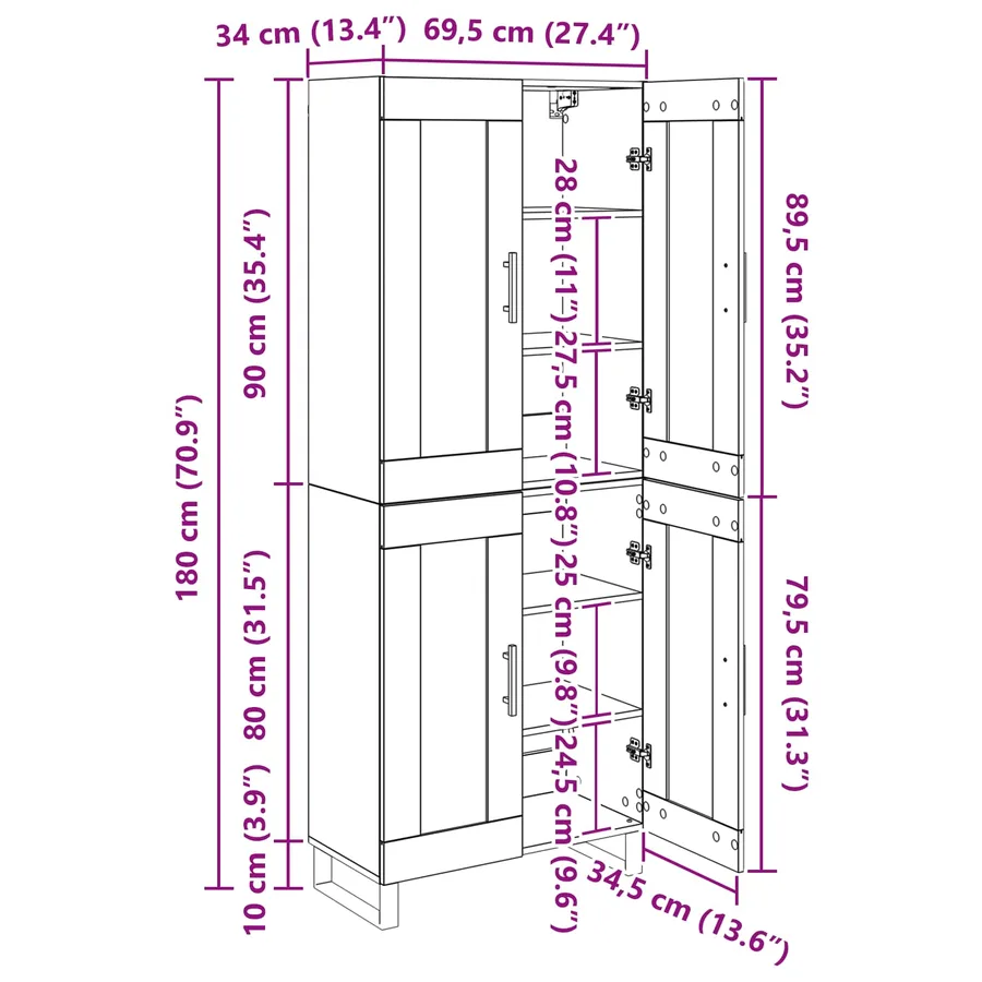 Haut Armoire 2 pcs Chêne artisanal 69,5 x 34 x 180 cm - 14