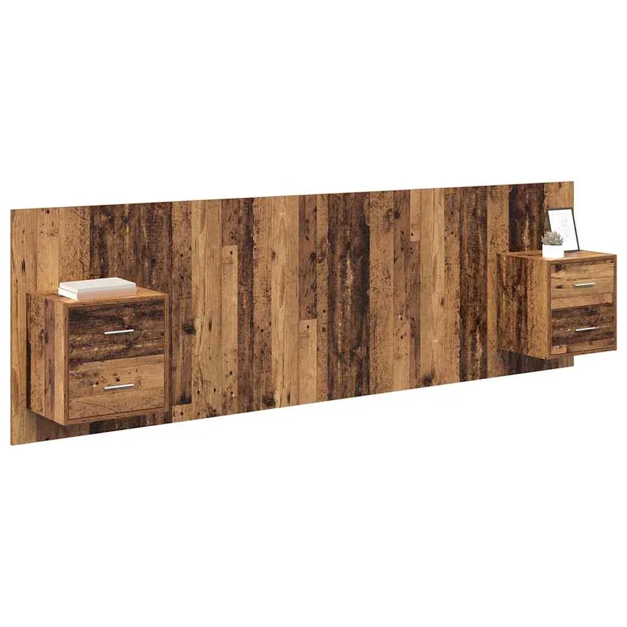 Tête de lit avec armoire 3 pcs Bois Ancien Bois d'ingénierie - 3