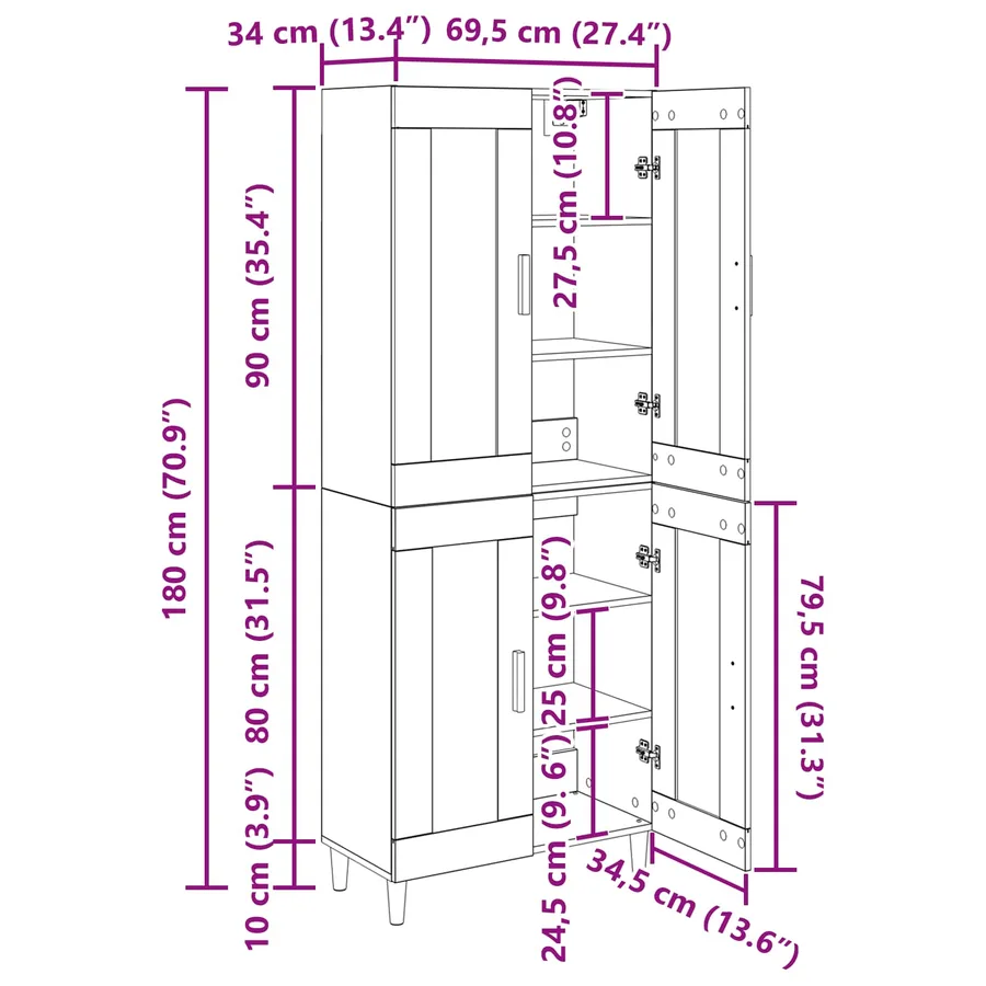 Haut Armoire Chêne artisanal 69,5 x 34 x 180 cm - 14