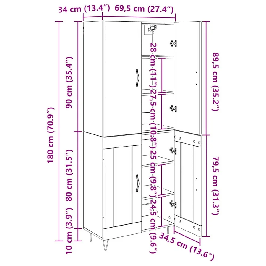 Haut Armoire 2 pcs Chêne artisanal 69,5 x 34 x 180 cm - 14