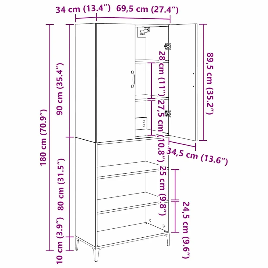 Haut Armoire Chêne artisanal 69,5 x 34 x 180 cm - 14