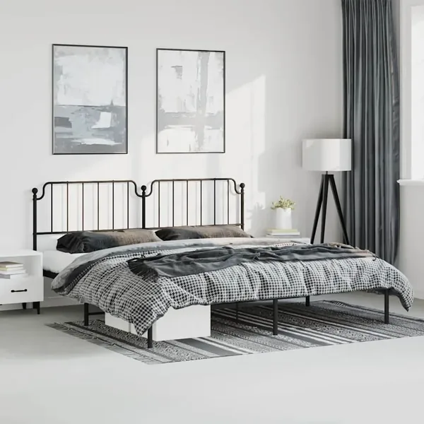 Cadre de lit métal sans matelas avec tête de lit noir 193x203cm