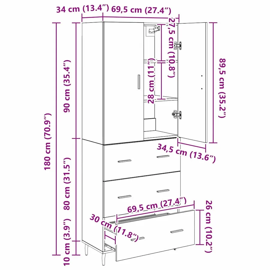 Haut Armoire 2 pcs Chêne noir Bois Aggloméré et Verre - 13