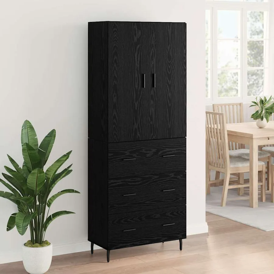 Haut Armoire 2 pcs Chêne noir Bois Aggloméré et Verre - 3