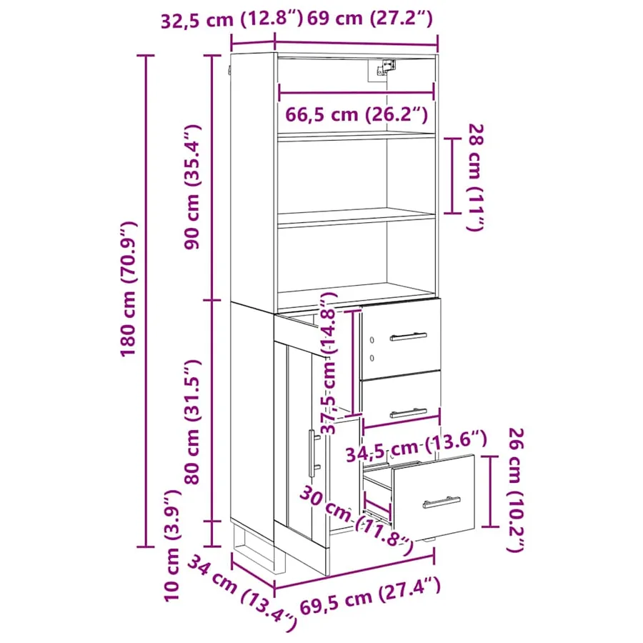 Haut Armoire avec tiroir 2 pcs Chêne noir Bois d'ingénierie - 14
